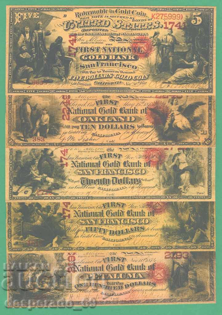 (¯`'•.¸(репродукция)  САЩ 1870-1875 UNC -5 бр.банкноти.•'´¯)