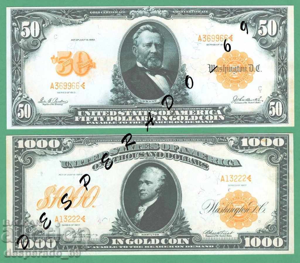 Livrarea (¯`'•.¸(reproducere) SUA 1906-1913 UNC - 4 buc. bancnote.•'´¯)