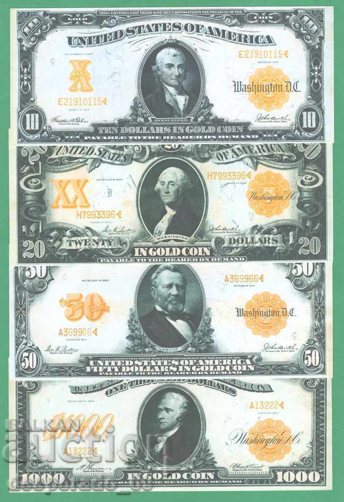 (¯`'•.¸(репродукция)  САЩ 1906-1913 UNC -4 бр.банкноти.•'´¯)