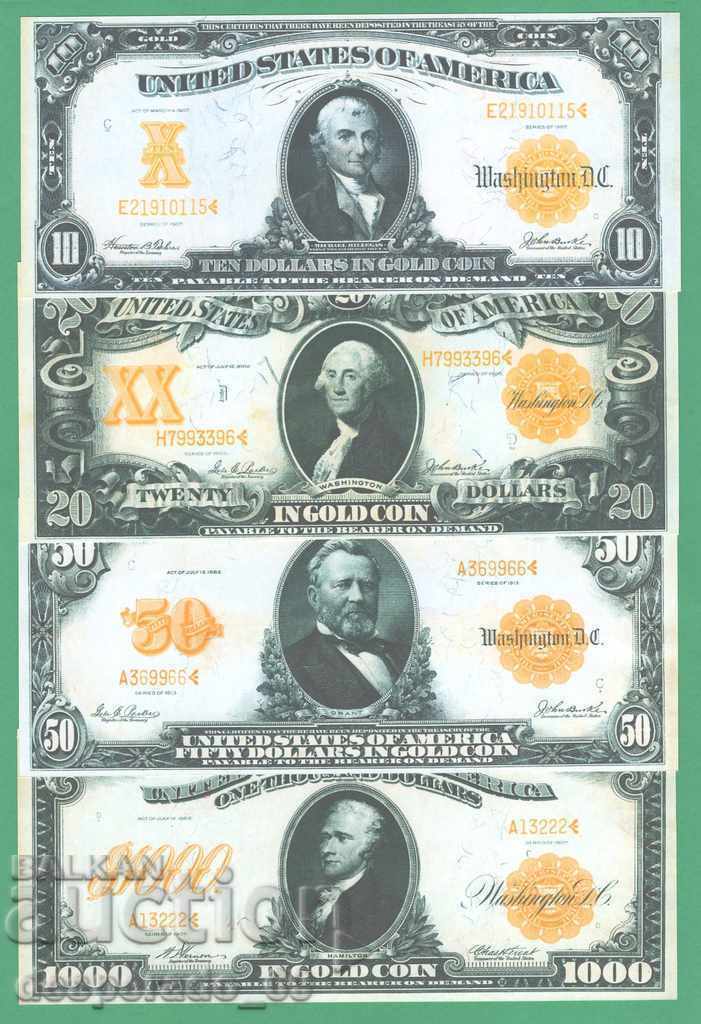 (¯`'•.¸(reproducere) SUA 1906-1913 UNC - 4 buc. bancnote.•'´¯)