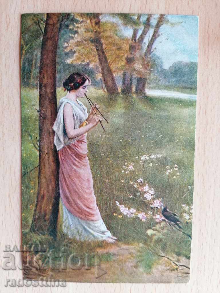 Стара цветна немска картичка 1918 г. Славка Икономова