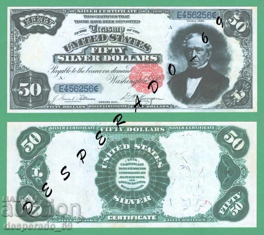 (¯`'•.¸(репродукция)  САЩ  50 долара 1891  UNC¸.•'´¯)