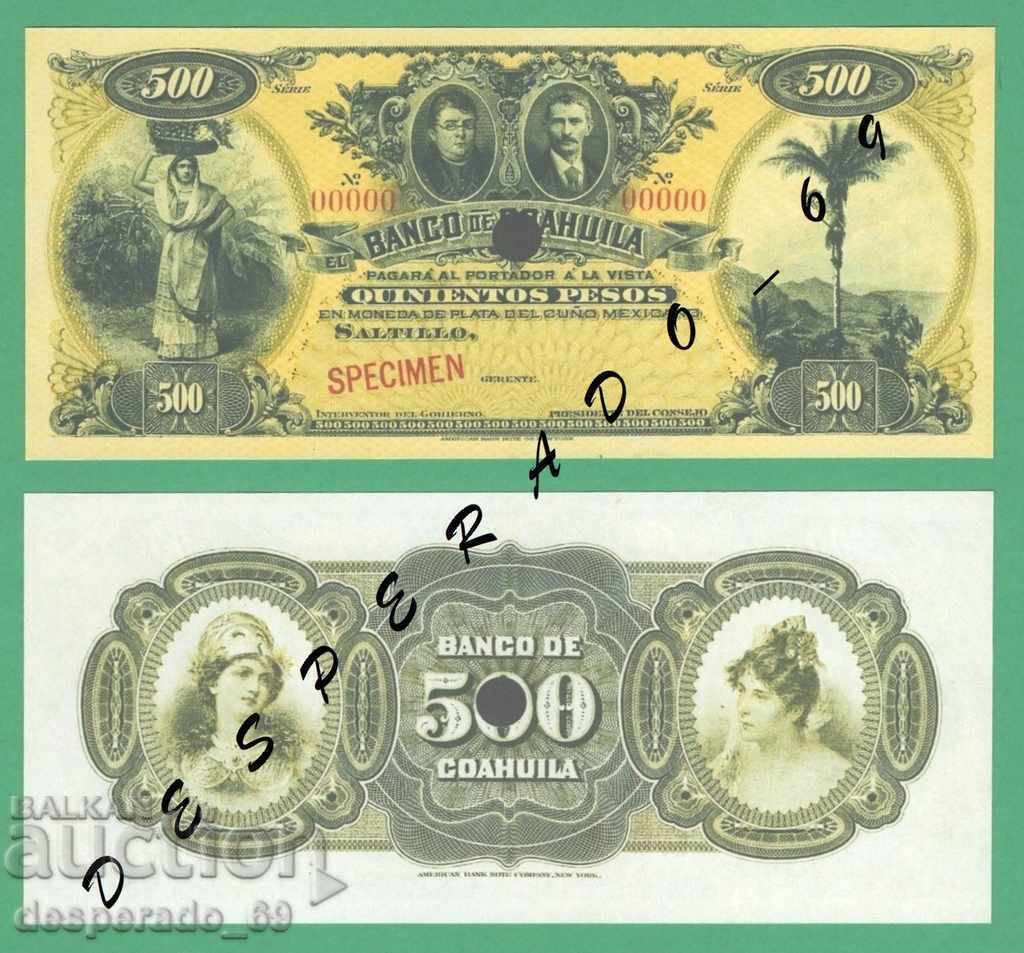 (¯`` • .¸ (reproduction) MEXICO 500 pesos 1914 (CUAHUILA) UNC