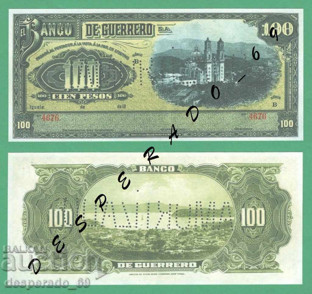 (¯`` •.. (Reproducere) MEXICO 100 pesos 1914 (GUERRERO) UNC