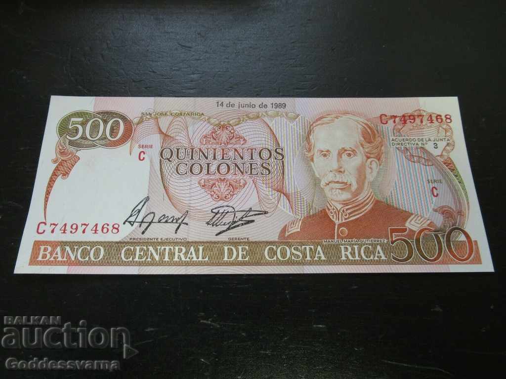 Costa Rica 500 Colones 1989 Pick 255 aUnc