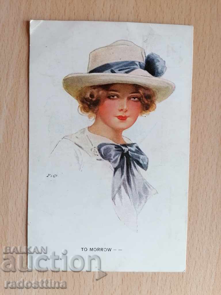 Цветна немска картичка 1919 г. Славка Икономова