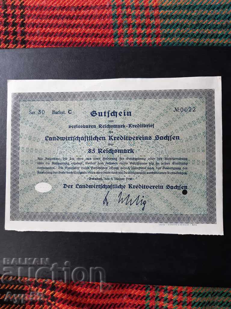 GUTFCHEIN-85REICHMARK.1930Germany-1
