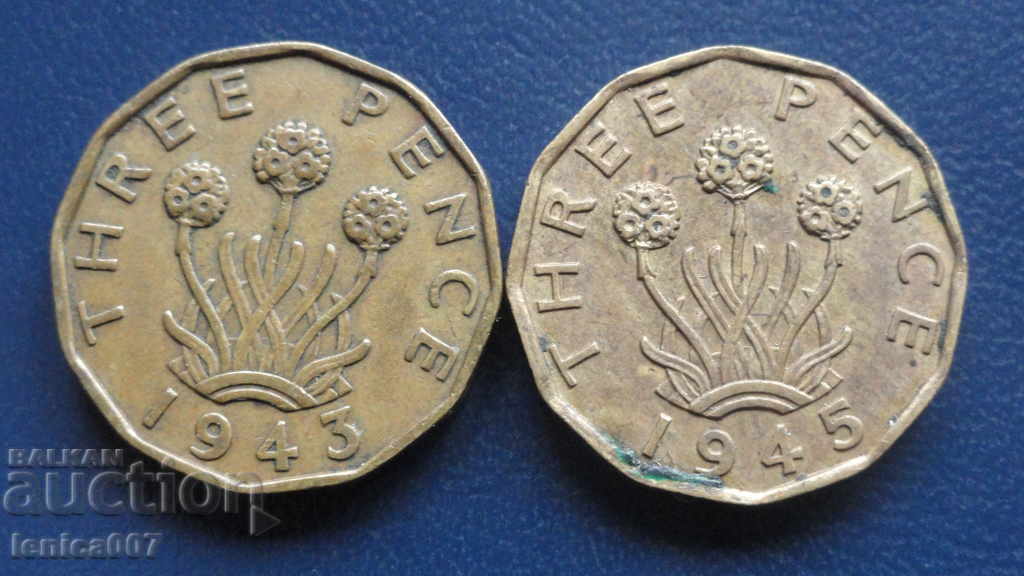 Auction  Great Britain 1943-1945 - 3 pence (2 pieces)