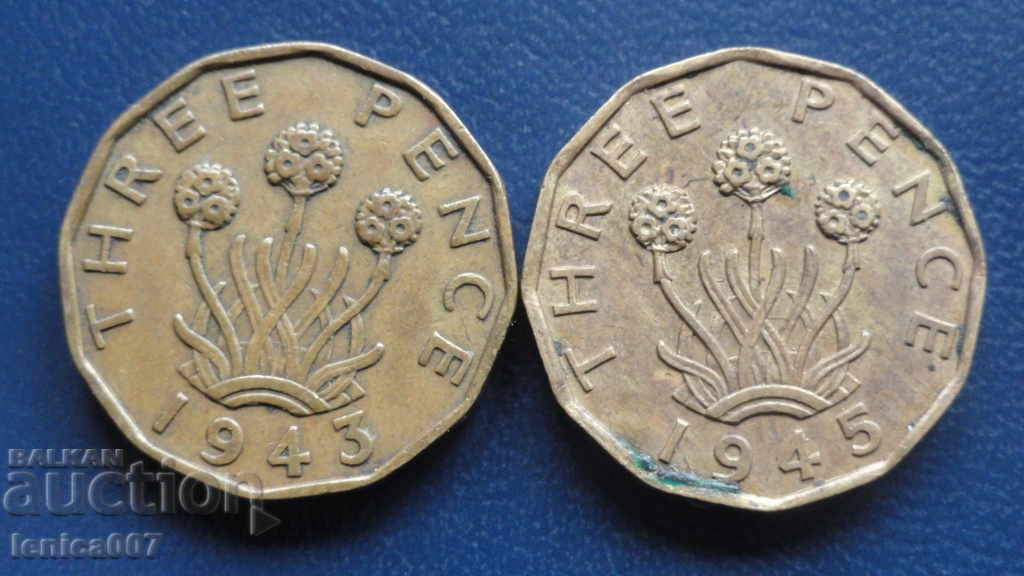 Great Britain 1943-1945 - 3 pence (2 pieces) - 5