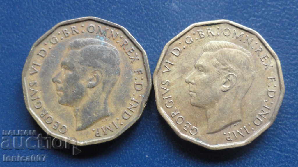 Great Britain 1943-1945 - 3 pence (2 pieces) - 6