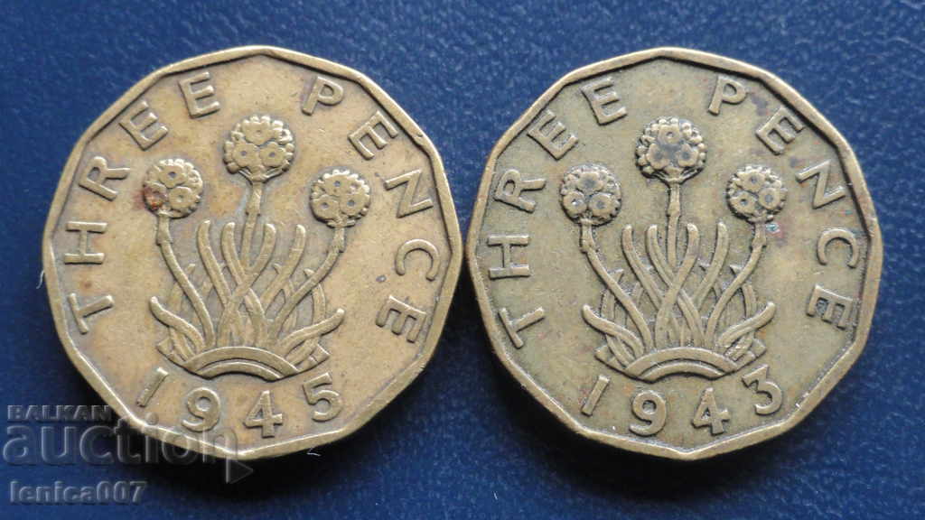 Auction Great Britain 1943-1945 - 3 pence (2 pieces) 1 Auction Great Britain 1943-1945 - 3 pence (2 pieces) 1