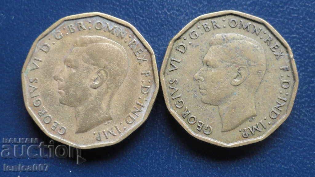 Great Britain 1943-1945 - 3 pence (2 pieces) 1 - 6 Great Britain 1943-1945 - 3 pence (2 pieces) 1 - 6