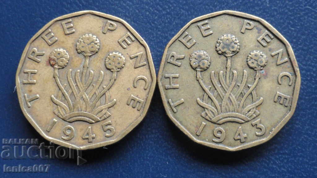 Great Britain 1943-1945 - 3 pence (2 pieces) 1