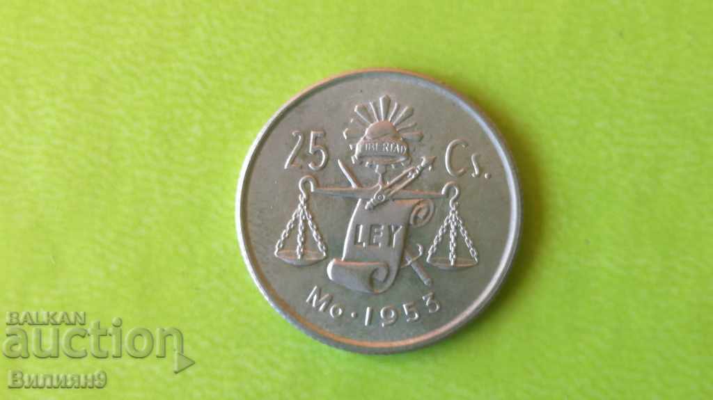25 Centavos 1953 Mexico Unc Silver