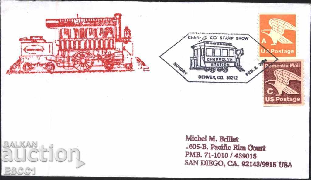 Traveling envelope with stamps Bird seals Train Locomotive 2004 from the USA