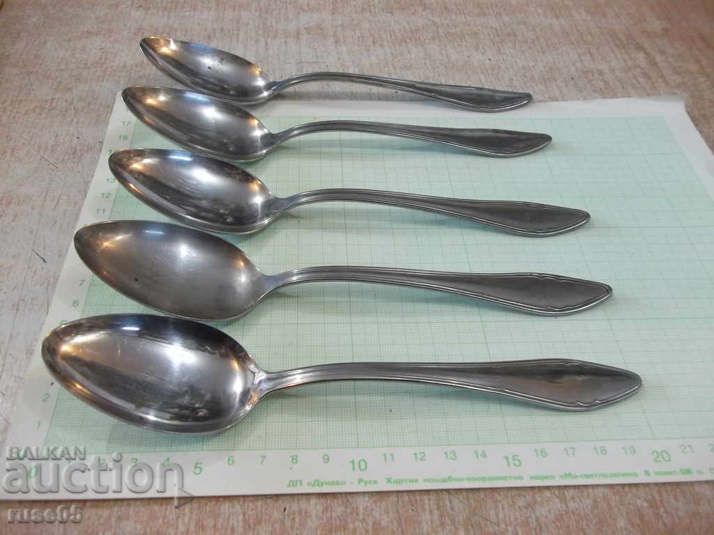 Lot of 5 pcs. spoons from the plant "P. Denev" with price 8.00 BGN | € 4.09 Lot of 5 pcs. spoons from the plant "P. Denev" with price 8.00 BGN | € 4.09