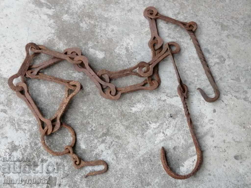 Old forged chain with hook, hearth for hearth chain hook - 7 Old forged chain with hook, hearth for hearth chain hook - 7