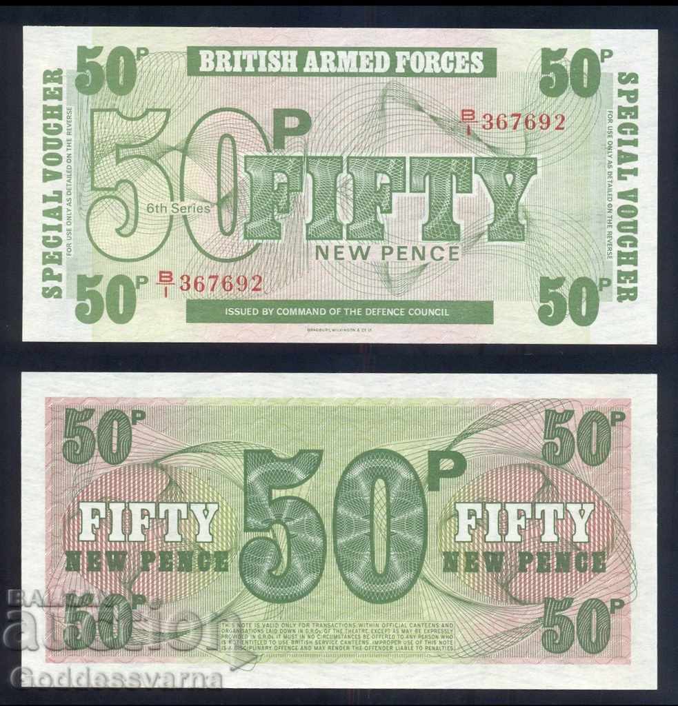 Bancnota militară a forțelor armate britanice 50 pence
