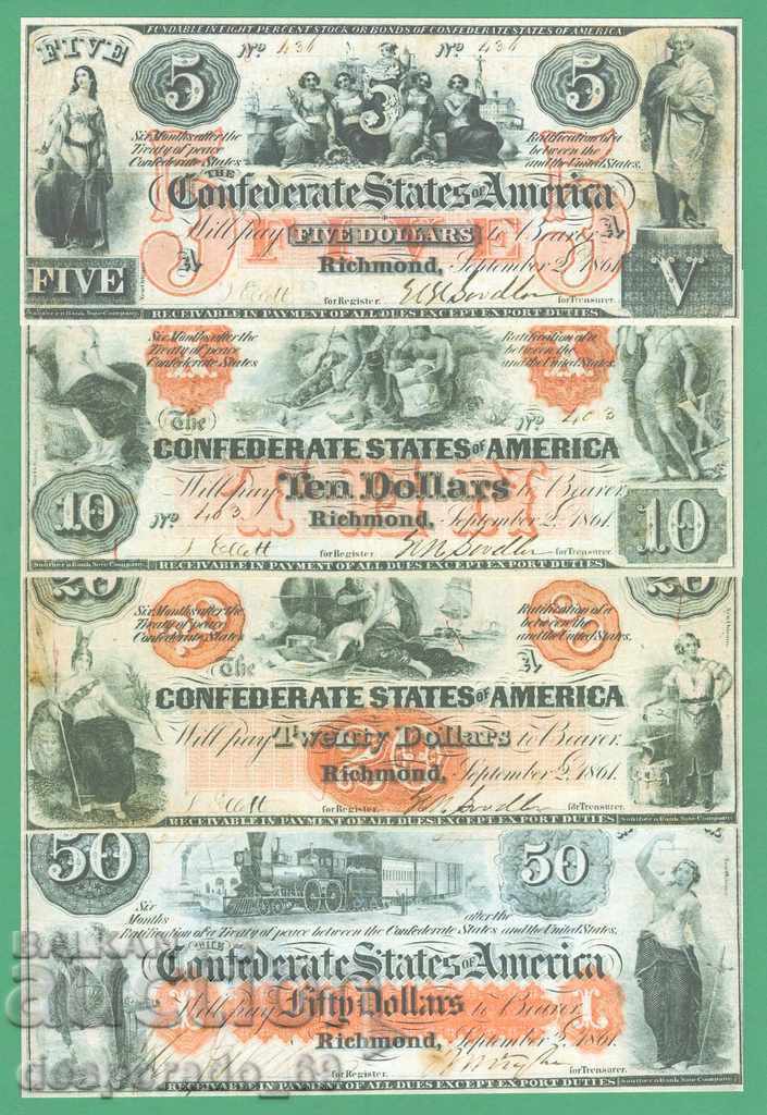(¯` '• .¸ (reproducere) Statele Unite 1861 (Confederat) UNC -4 buc.