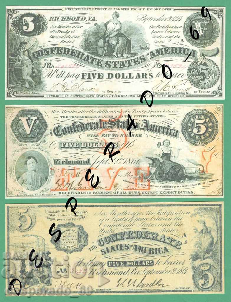 (¯` '• .¸ (αναπαραγωγή) Ηνωμένες Πολιτείες 1861 (Συνομοσπονδία) UNC -5 τεμ. με τιμή 12.50 BGN | € 6.39 (¯` '• .¸ (αναπαραγωγή) Ηνωμένες Πολιτείες 1861 (Συνομοσπονδία) UNC -5 τεμ. με τιμή 12.50 BGN | € 6.39