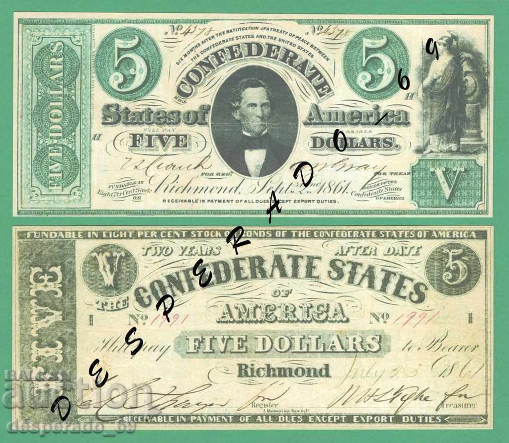 Delivery of Reproduction USA 1861 (Confederate) UNC - 5 pcs Delivery of Reproduction USA 1861 (Confederate) UNC - 5 pcs