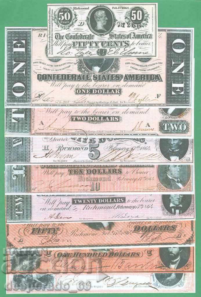 (¯`'•.¸(reproducție) SUA 1864 (Confederate) UNC - 9 buc