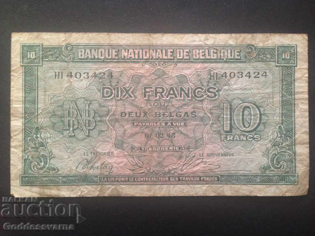 Belgium 10 Francs 1943 Pick 122 Ref 3424