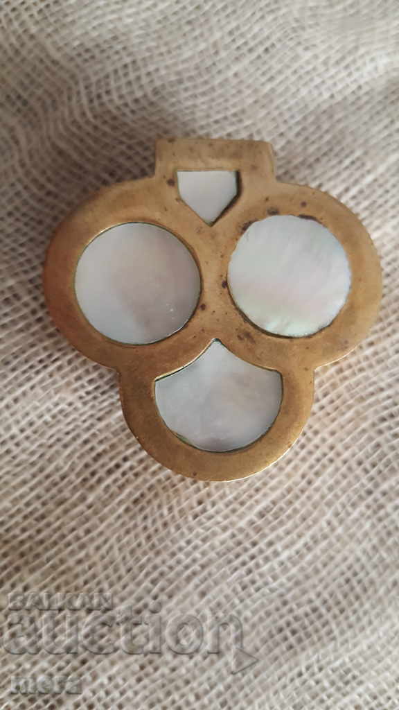 Auction  Small brass box with mother-of-pearl hardware