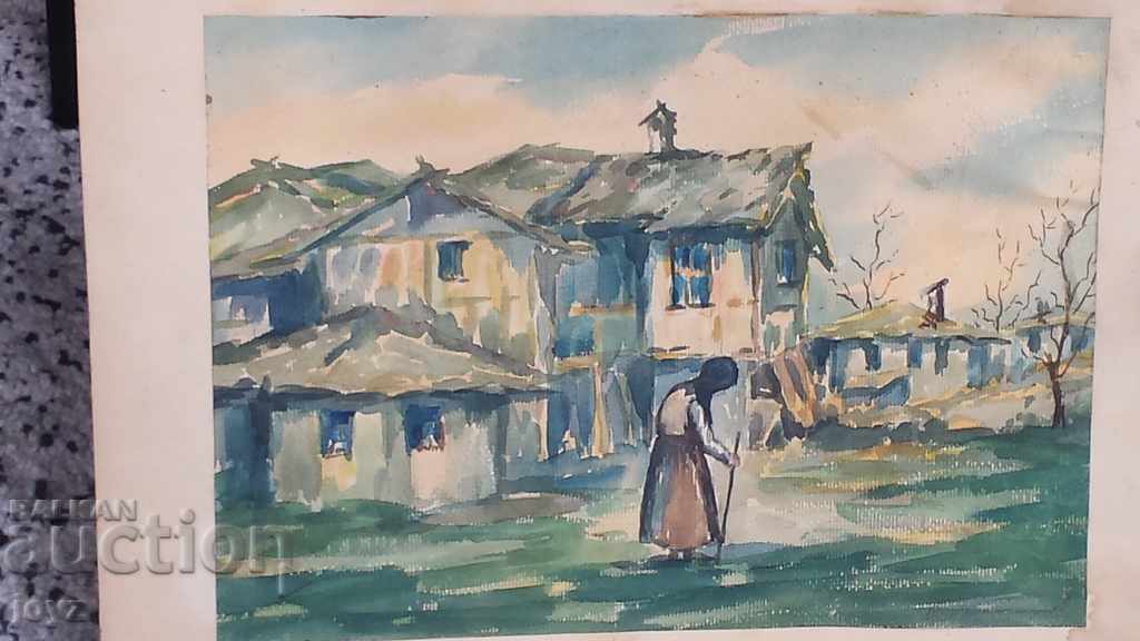 OLD PAINTING 1920s LANDSCAPE (watercolor) / SIGNED