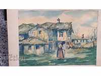 OLD PAINTING 1920s LANDSCAPE (watercolor) / SIGNED