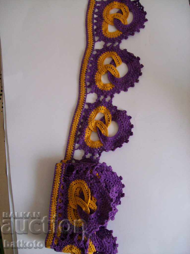 Old hand-knitted lace on one hook - 205 cm