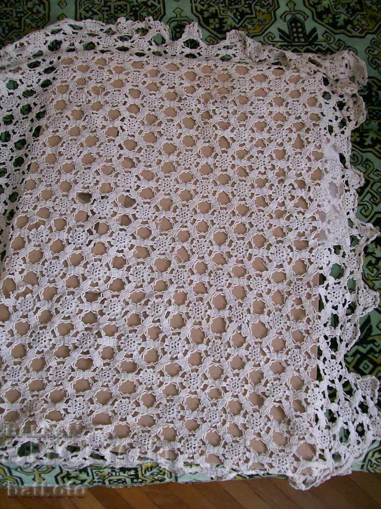 Old handmade crochet tablecloth - 160/90 cm