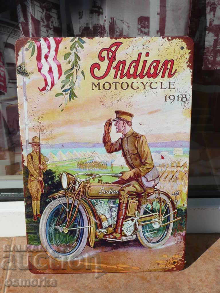 Placă metalică motocicletă indiană 1918 militar militar camuflaj