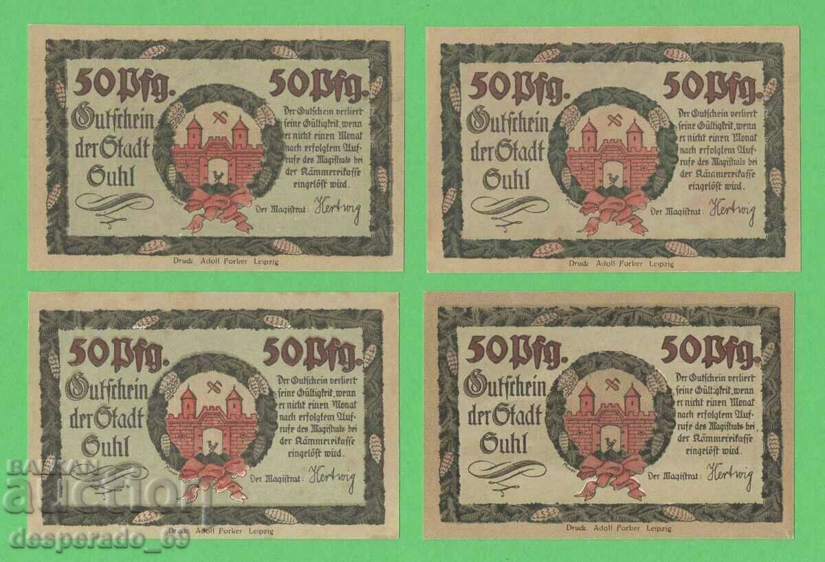 (¯`'•.¸NOTGELD (orașul Guhl) UNC -4 buc. bancnote¸.•'´¯) cu preț € 6.00 | 11.73 BGN