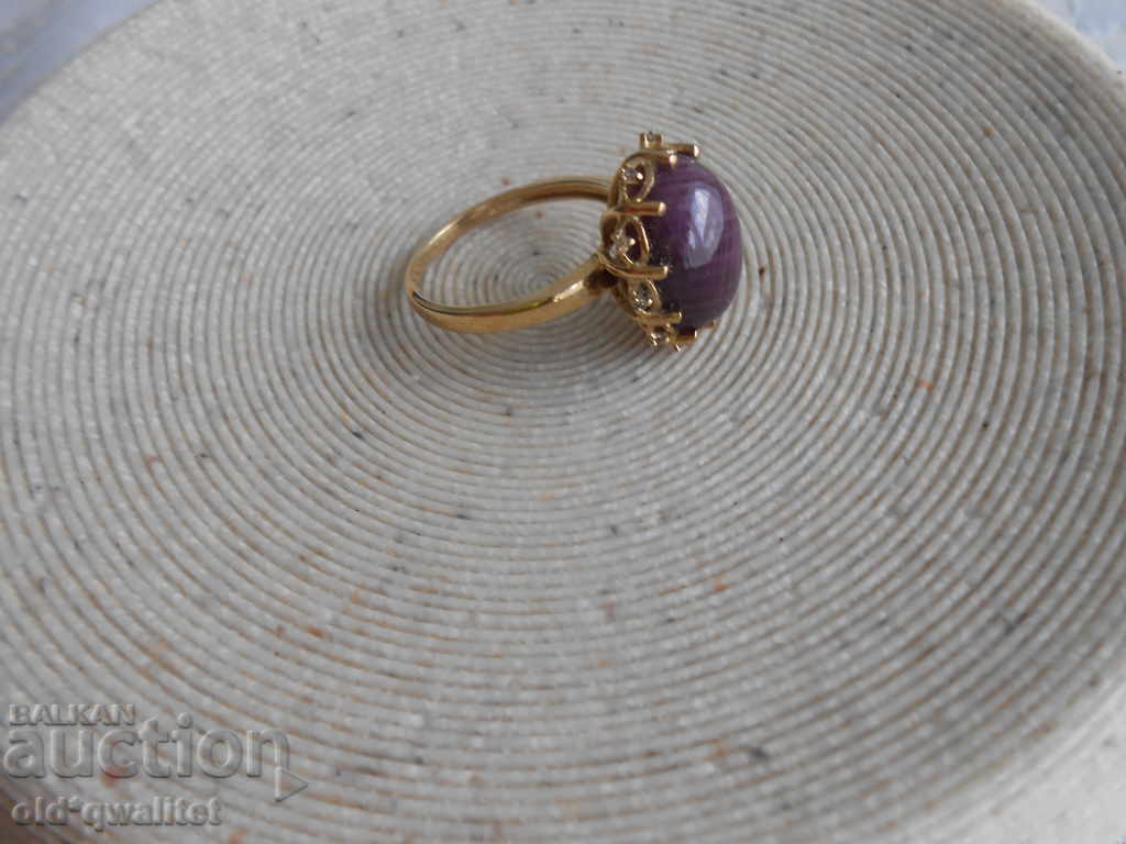 Women's Ring with Ruby and Diamonds, 375 Gold, size 20 Women's Ring with Ruby and Diamonds, 375 Gold, size 20