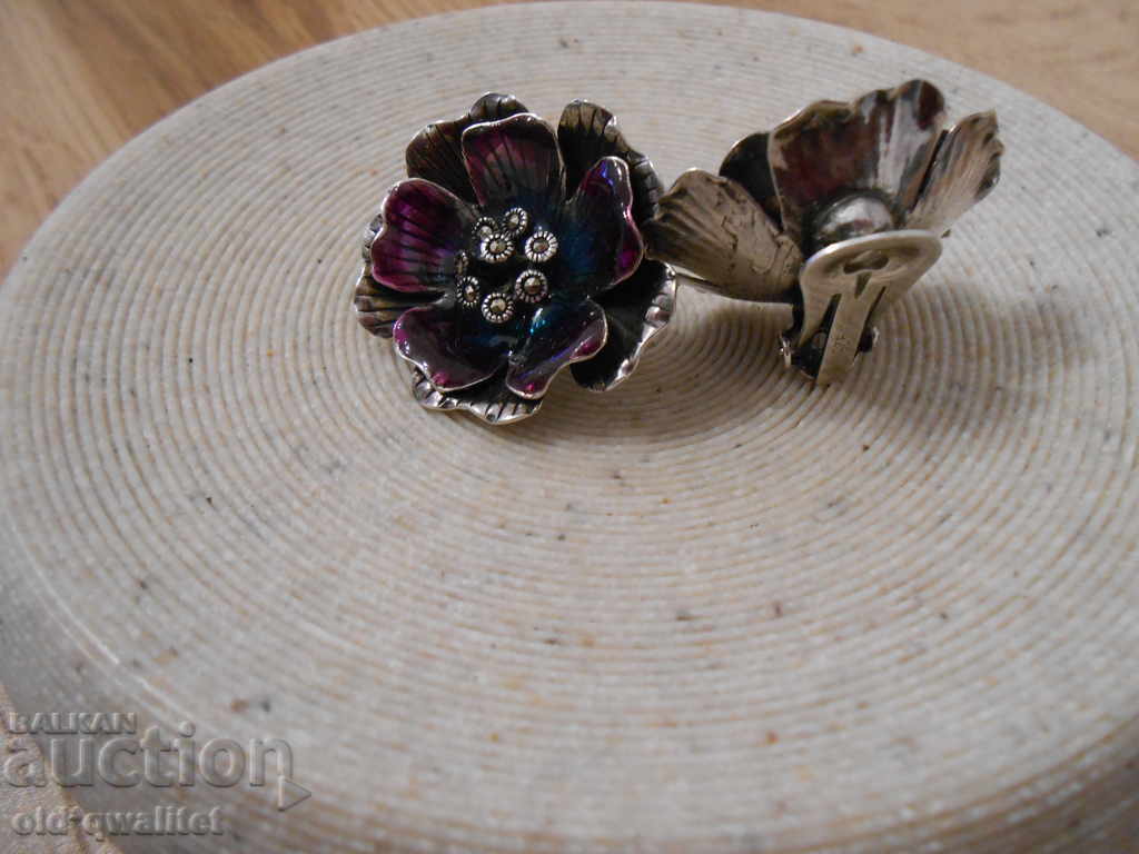 Delivery of Silver earrings, Silver 925, Enamel, Marcasite, D: approx. 30 mm Delivery of Silver earrings, Silver 925, Enamel, Marcasite, D: approx. 30 mm