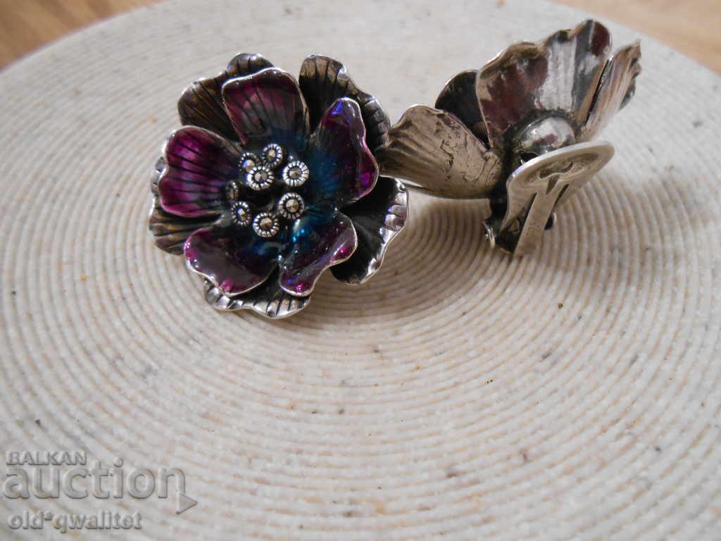 Silver earrings, Silver 925, Enamel, Marcasite, D: approx. 30 mm - 5 Silver earrings, Silver 925, Enamel, Marcasite, D: approx. 30 mm - 5