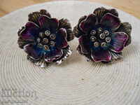 Silver Earrings, 925 Silver, Email, Marcasite, E: approx. 30 mm
