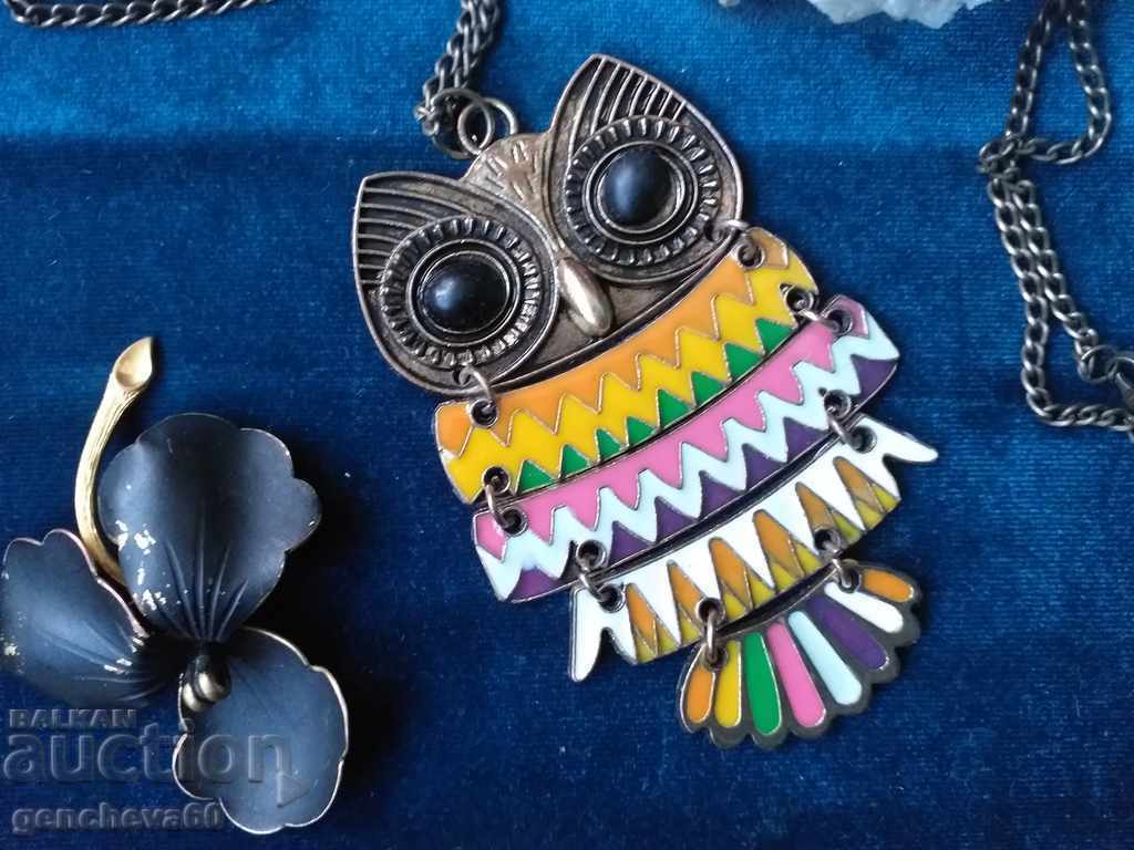 Necklace Pendant bronze and brooch with enamel - 5