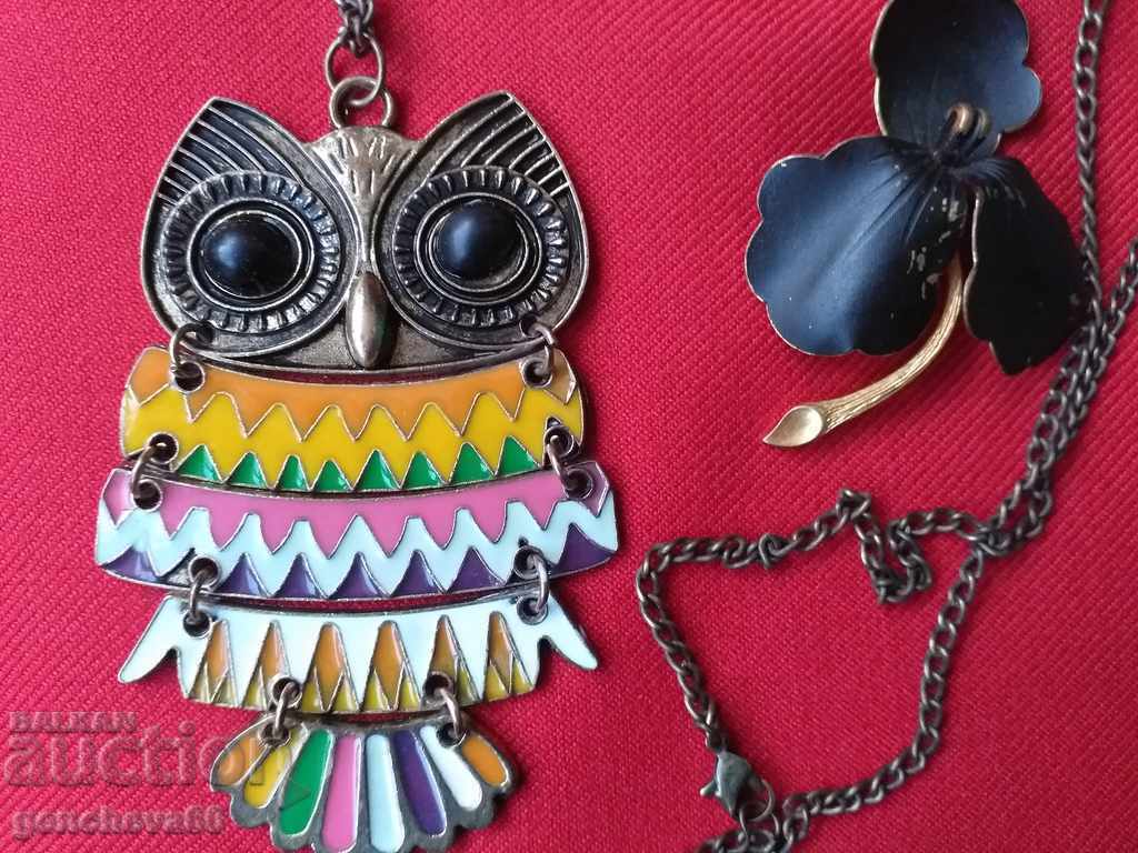 Necklace Pendant bronze and brooch with enamel - 6