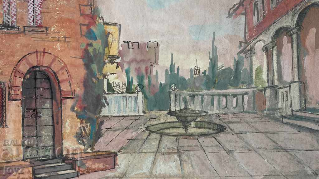 PAINTING CITY LANDSCAPE BALCHIK 76 g. Watercolor / M. ABAZOVA with price 480.00 BGN | € 245.42 PAINTING CITY LANDSCAPE BALCHIK 76 g. Watercolor / M. ABAZOVA with price 480.00 BGN | € 245.42