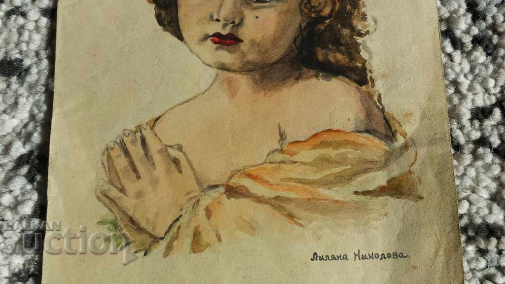 Livrarea VECHI Portret al unei fete acuarelă din anii 40 / LILYANA NIKOLOVA