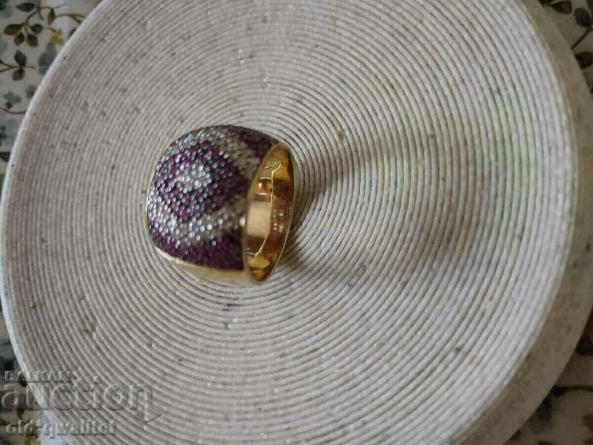 Σχεδιαστής ασημένιο δαχτυλίδι, ρουμπίνι και τοπάζι, επιχρυσωμένο, σήμα κατατεθέν