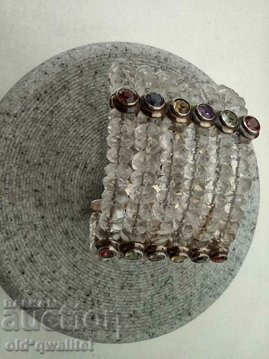 Silver bracelet, silver 925, Garnet Amethyst square crystal - 5 Silver bracelet, silver 925, Garnet Amethyst square crystal - 5