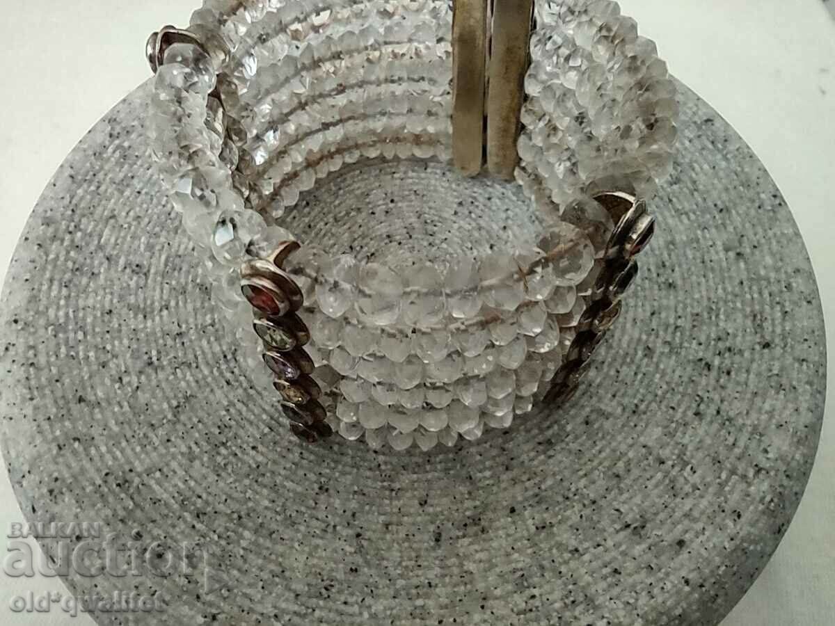 Silver bracelet, silver 925, Garnet Amethyst square crystal - 6 Silver bracelet, silver 925, Garnet Amethyst square crystal - 6