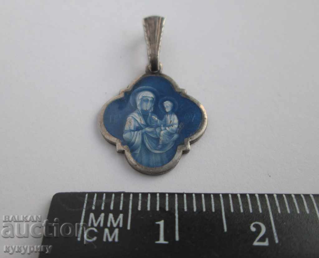 Old silver pendant with enamel icon Virgin with Baby - 5 Old silver pendant with enamel icon Virgin with Baby - 5
