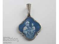Стар сребърен медальон с емайл иконка Богородица с Младенеца