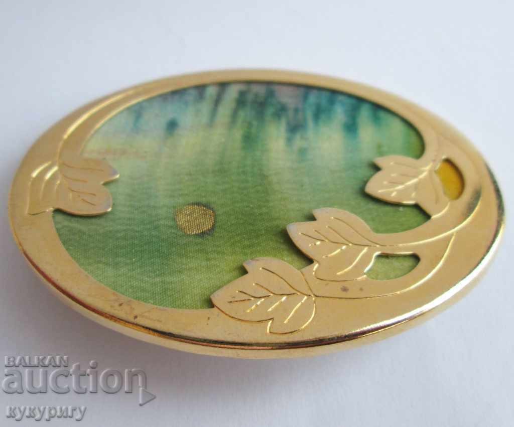 Old Art gilded lady's brooch with silk painted - 5 Old Art gilded lady's brooch with silk painted - 5