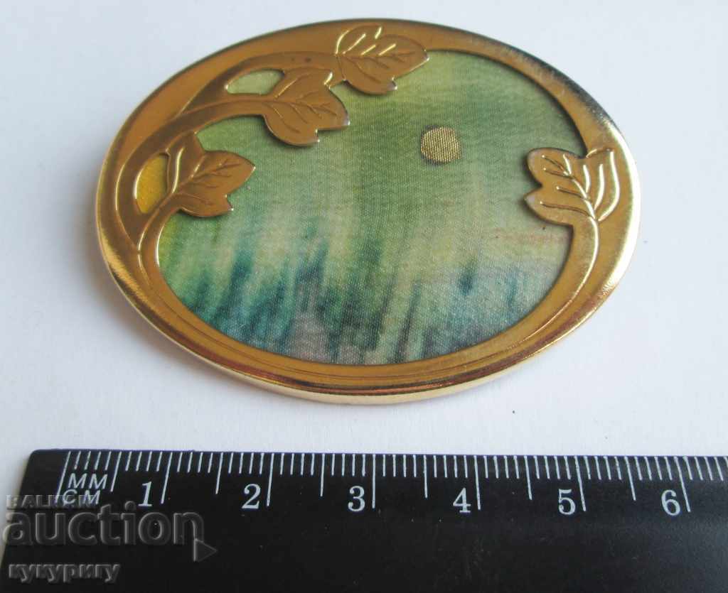 Old Art gilded lady's brooch with silk painted - 6 Old Art gilded lady's brooch with silk painted - 6