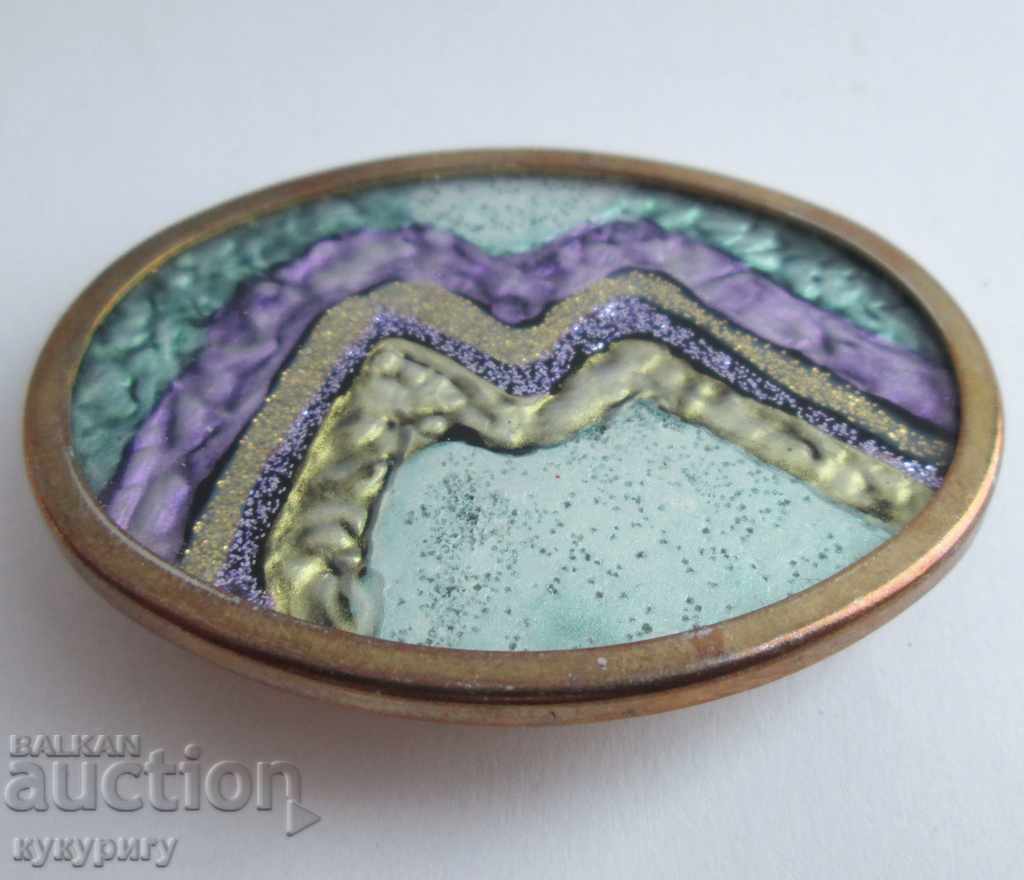 Стара Арт дамска брошка с рисувано стъкло - 5 Стара Арт дамска брошка с рисувано стъкло - 5